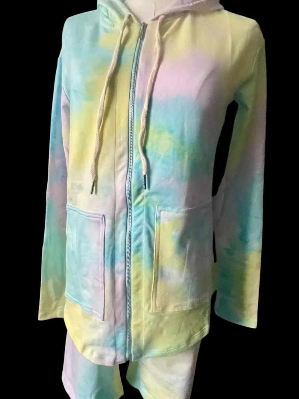 Rose Velvet Tie Dye Hoodie & Shorts Lounge Set NWT S–L
